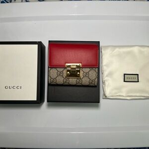 Gucci Red and Beige Signature Wallet